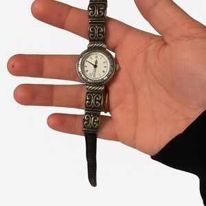 Antique Brighton “Camden” Silver and Black Leather Watch Japan movement